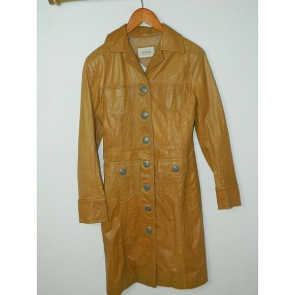 Crayon Leather Trench Coat Brown Cognac Vintage Made in Argentina. Size Small - Picture 4 of 12